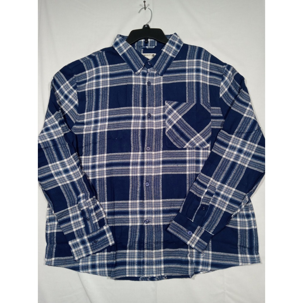 Retrofit Brand Flannel Button Up Shirt Men Blue Plaid XXL 2XL